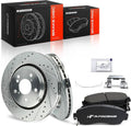 A-Premium 12.60 inch (320 mm) Front Drilled and Slotted Disc Brake Rotors + Ceramic Pads Kit Compatible with Select Honda Models - Odyssey 2015-2017, Passport 2019-2021, 6-PC Set