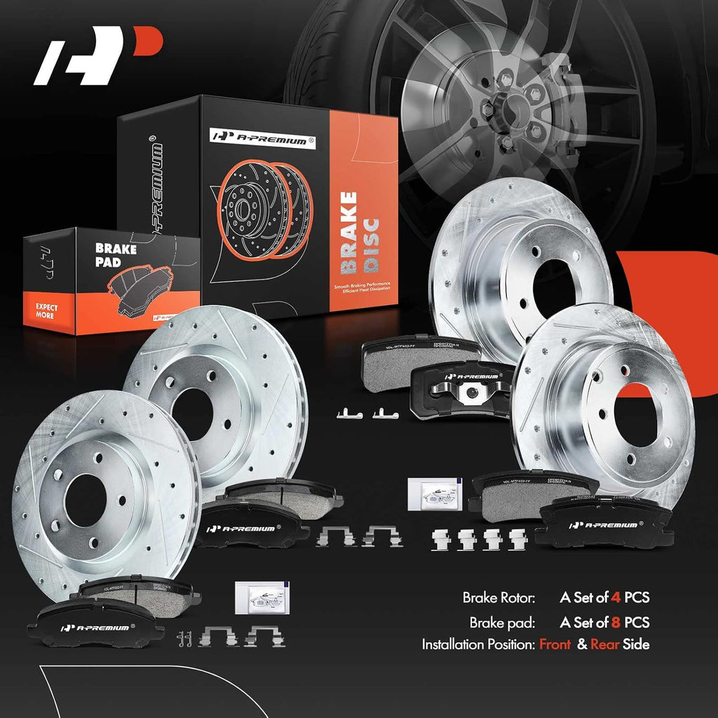 A-Premium Front and Rear Brake Rotors + Ceramic Pads Kit Compatible with Select Chrysler, Dodge, Jeep and Mitsubishi Models-200, Sebring, Compass, Lancer, Avenger, Patriot, Outlander, Outlander Sport