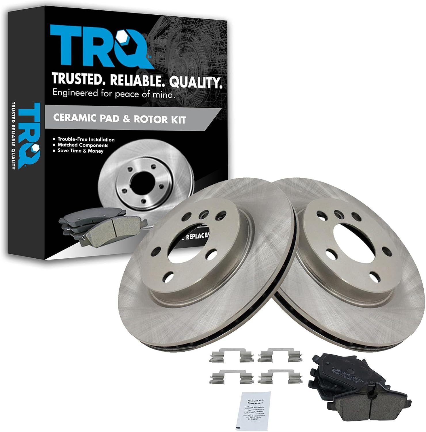 TRQ Front Brake Pad and Rotor Set Ceramic Vented Rotors Compatible with 2014-2016 Mini Cooper