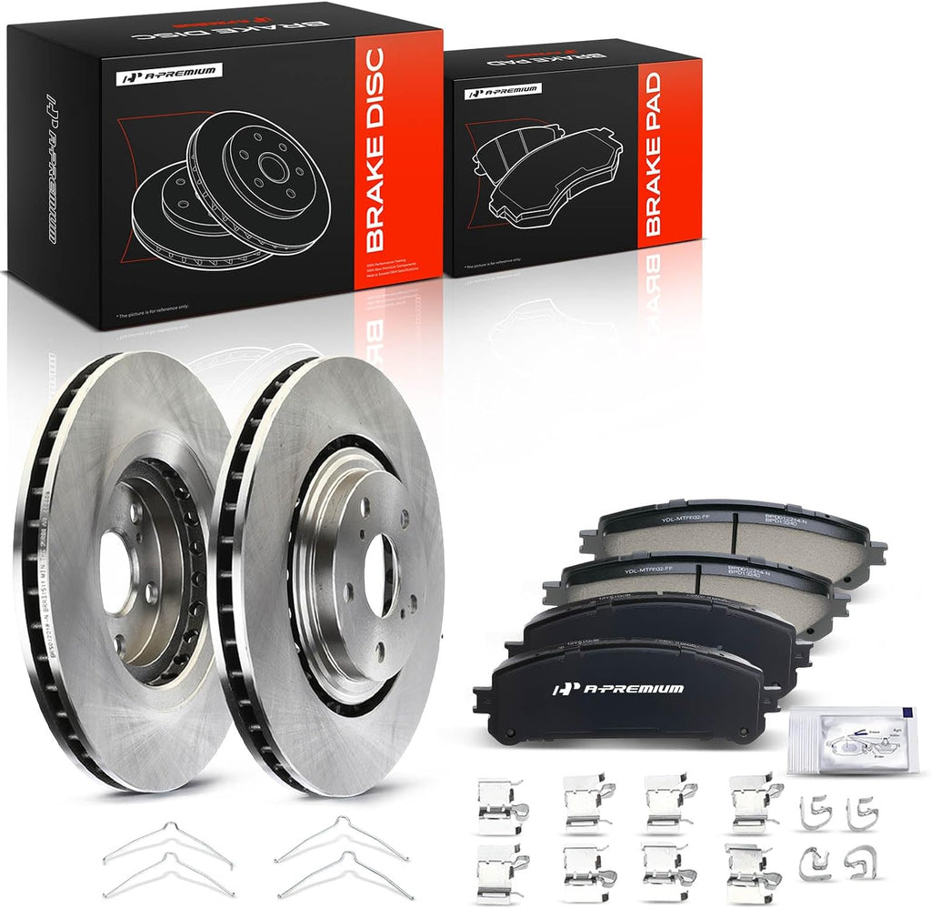 A-Premium 12.91 inch (327.91mm) Front Vented Disc Brake Rotors + Ceramic Pads Kit Compatible with Select Lexus and Toyota Models - NX200t, NX300, NX300h, RX350, RX450h, Highlander, Sienna, 6-PC Set