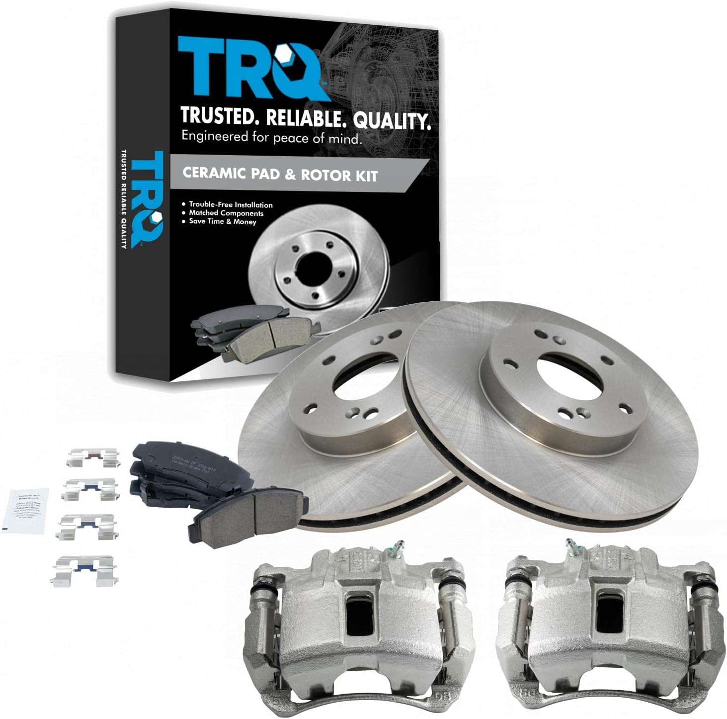 TRQ Front Brake Pad and Rotor Set Ceramic Vented Rotors Calipers Compatible with 2003-2007 Honda Accord