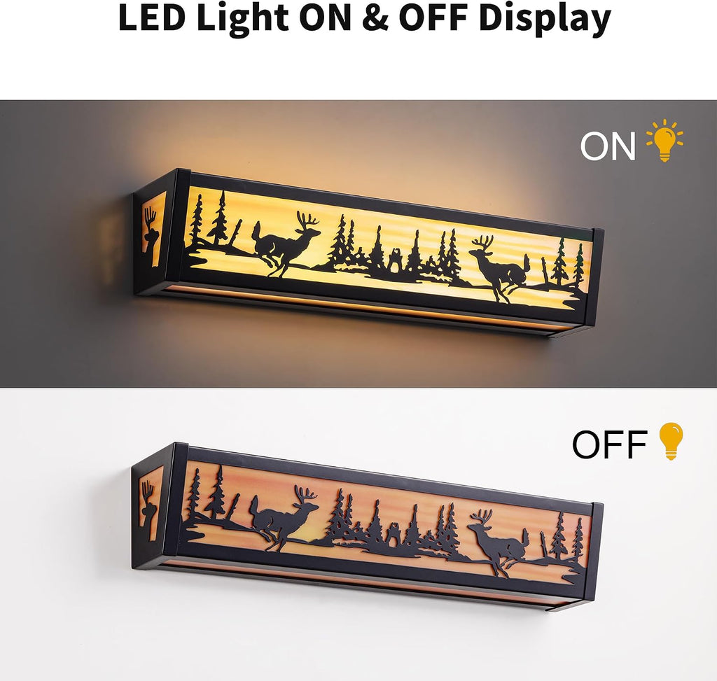 TOCHIC Farmhouse LED Bathroom Vanity Light Fixtures, Rustic Black Forest Deer Wildlife Vanity Lights Over Mirror, Western Sconces Wall Lighting for Bathroom, Cabinet, Powder Room, Living Room, 24' L