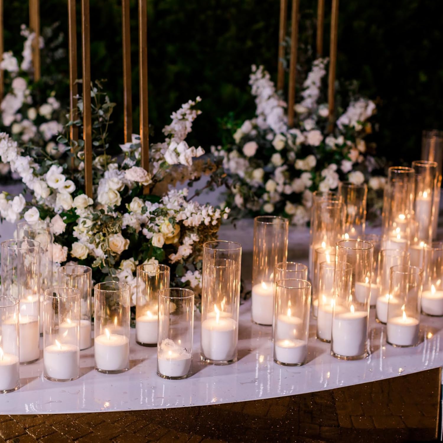 Didaey 48 Pcs Cylinder Vases Set for Centerpieces 3.4''Diameter 4/5/6/7/8/10 Inch Tall Clear Glass Vase Hurricane Floating Candle Holder for Table Decoration (6'',8'',10'' Tall)