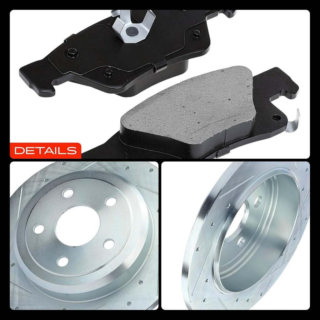 A-Premium 12.99 inch (330mm) Rear Drilled and Slotted Disc Brake Rotors + Ceramic Pads Kit Compatible with Select Dodge and Jeep Models - Durango/Grand Cherokee 2011-2020, 6-PC Set