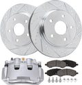 Detroit Axle - Front Brake Kit for 09-10 Dodge Ram 1500, 11-18 Ram 1500, 19-23 Ram 1500 Classic Drilled and Slotted Brakes Rotors Brake Caliper Ceramic Brakes Pads Replacement : 13.23 inch Front Rotor