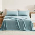 TOSMO 100% French Linen Sheets Set, Breathable and Durable Linen Flax Bedding 4 Pcs Set for Hot Sleepers - 1 Flat Sheet, 1 Fitted Sheet, 2 Pillowcases - (Aqua, Queen)