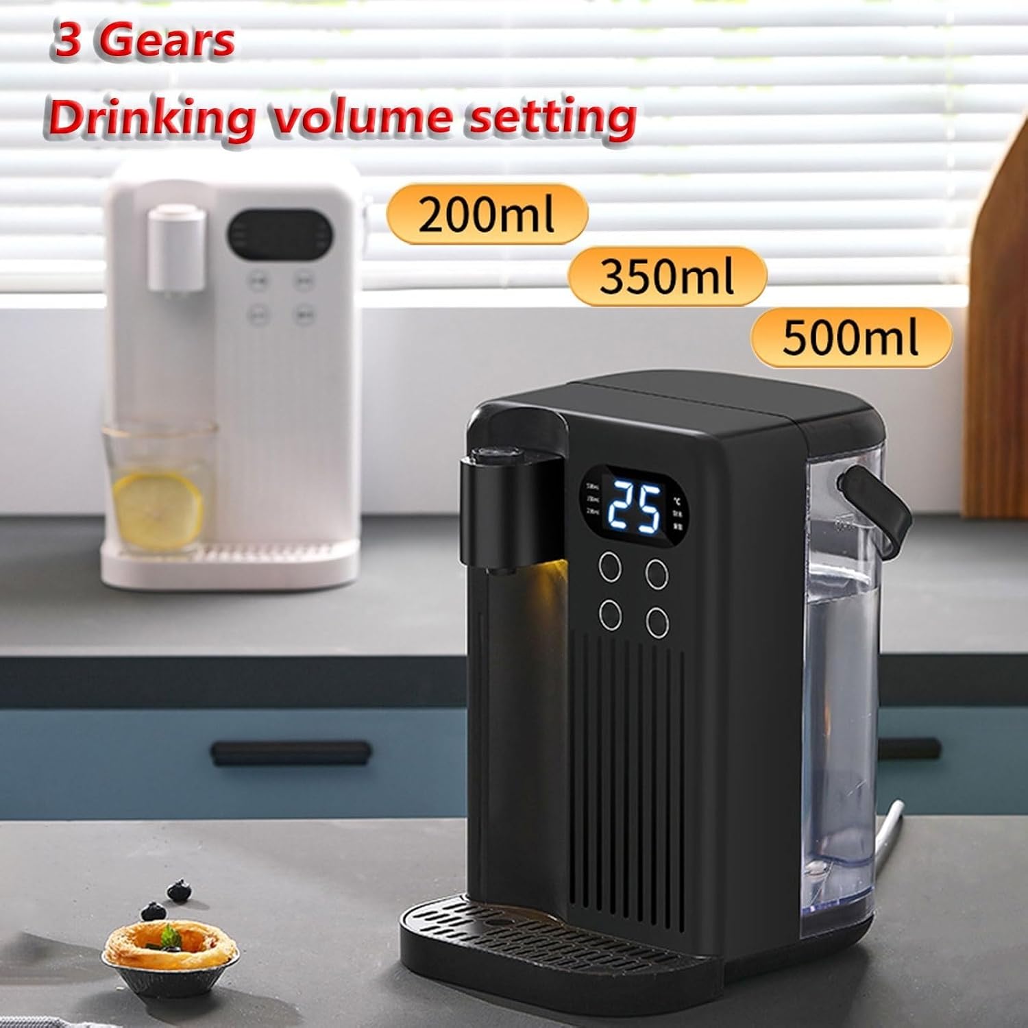 Split Water Dispenser, Portable Countertop Water Purifier with Drainage Hose, 3s Instant Heat Heater, for Kitchen, Bedroom, RV and Office (Color : Black, Size : 9.4 * 7.2 * 11.8inch)