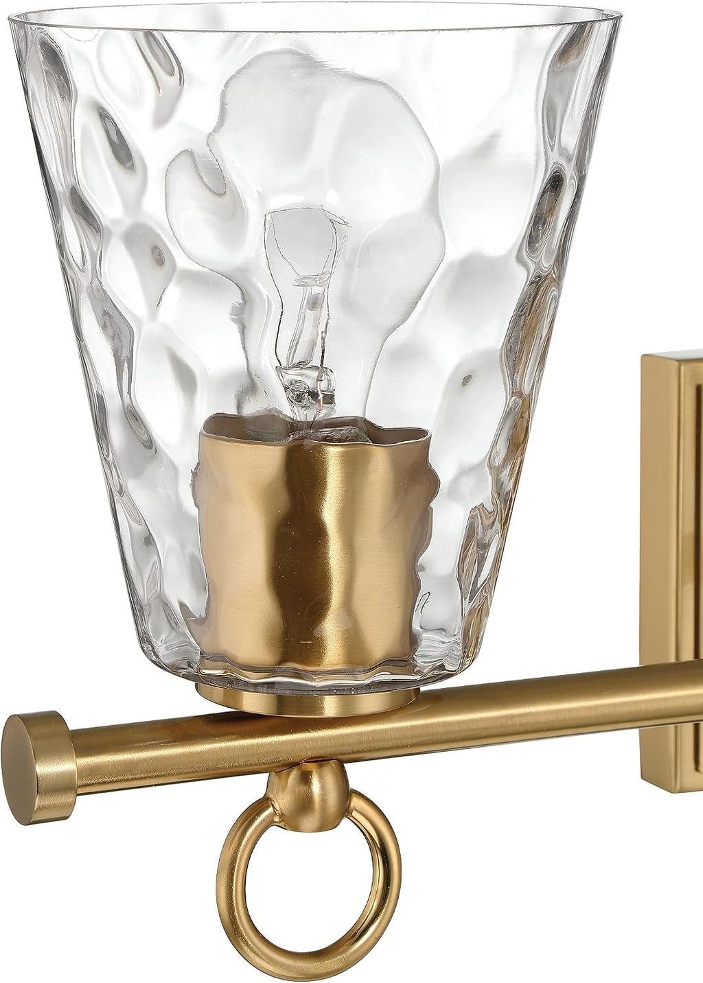 Imogen - Metal and Hammered Water Glass 3-Light Vanity Light, Brushed Gold
