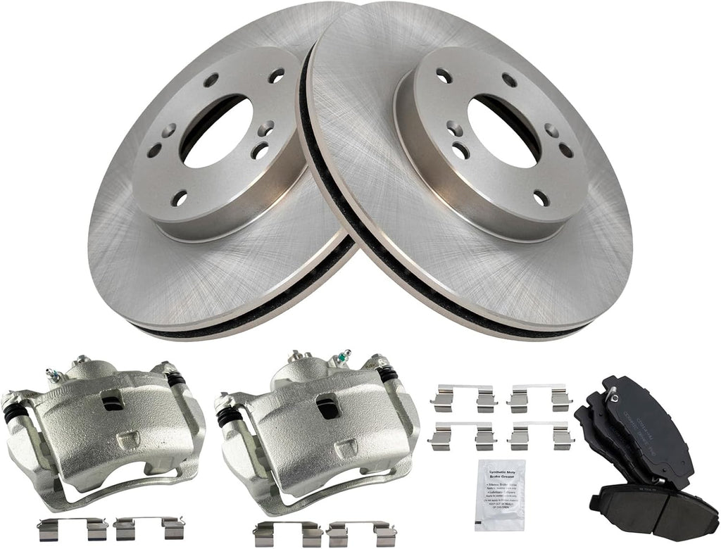 TRQ Front Brake Pad and Rotor Set Ceramic Vented Rotors Calipers Compatible with 2014-2015 Acura ILX 2003-2017 Honda Accord 2013-2015 Civic