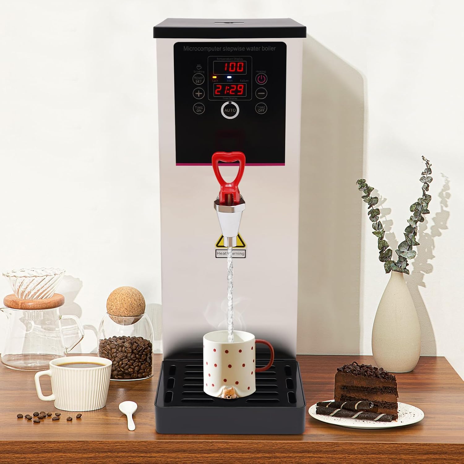 10L Commercial Hot Water Dispenser, Electric Countertop Boiling Water Machine, Stainless Steel Step-Heating Hot Water Dispenser,Step-type Heating (Silver, 7.28 * 9.92 * 19.09in)