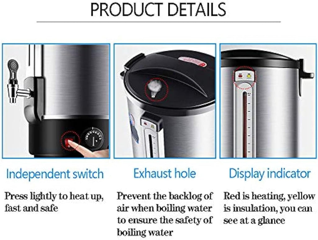 Stainless Steel Commercial Hot Water Urn Dispenser, Double Wall Stainless Steel Insulation Bucket Milk Tea Shop, for Party Chocolate Beverage(8L)