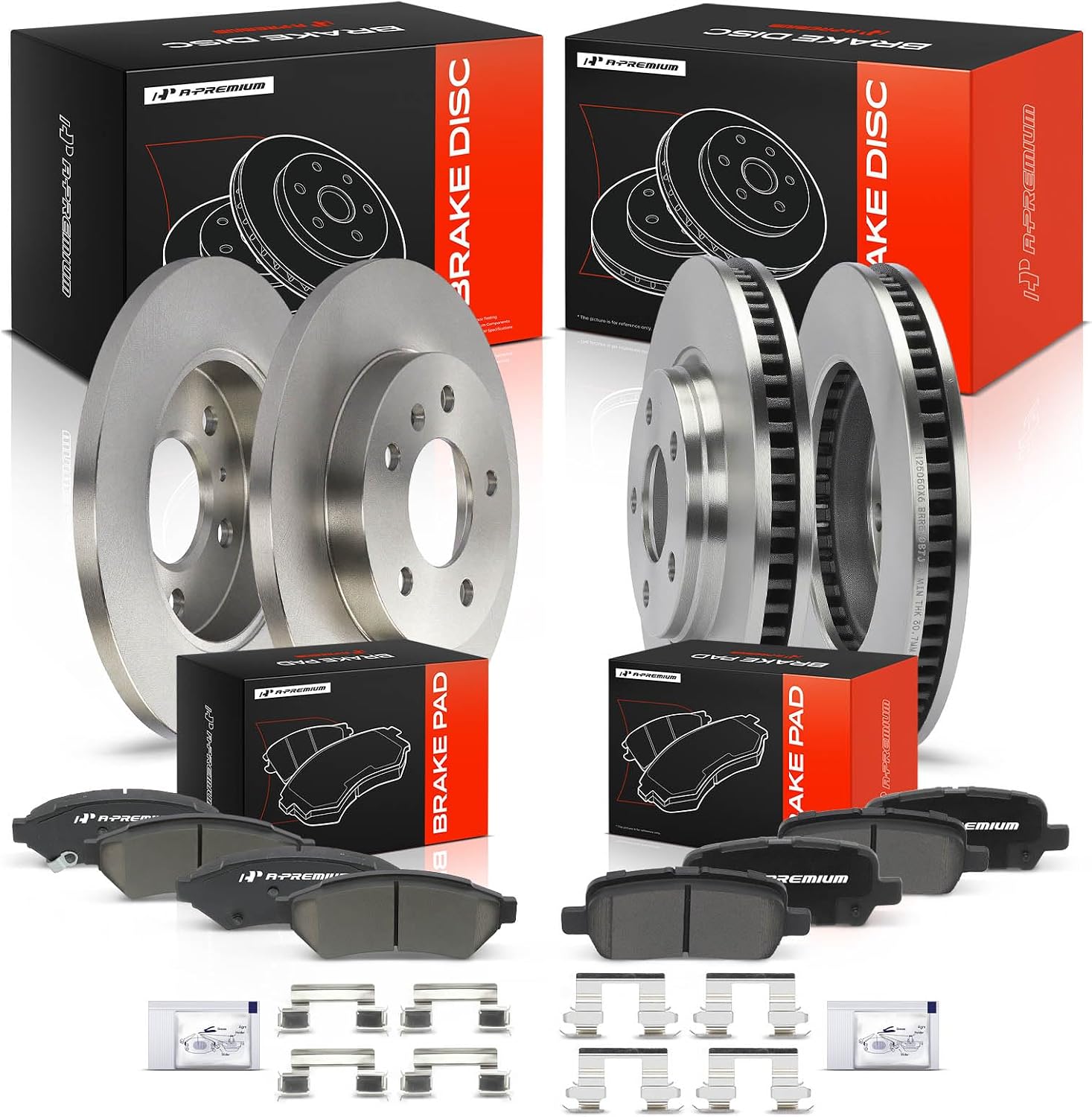 A-Premium Front Vented and Rear Solid Disc Brake Rotors + Ceramic Pads Kit Compatible with Select Buick & Pontiac Models - LaCrosse 2005-2009, Allure 2005-2009, Grand Prix 2005-2008, 12-PC Set