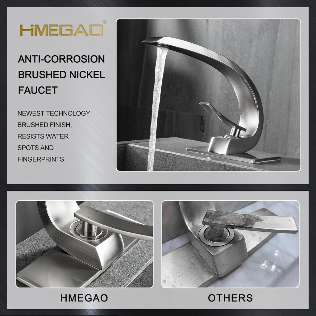 Bathroom Faucet Brushed Nickel,Bathroom Sink Faucet for Sink 1 Hole or 3 Hole Mount Single Handle Basin Mixer with 6-inch 10-inch Deckplate