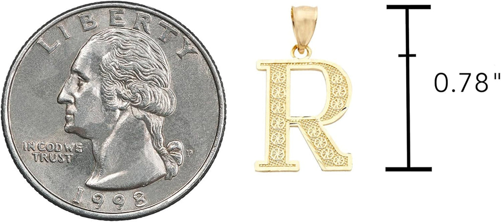 LoveBling 10K Yellow Gold Diamond Cut A to Z Alphabet Initial Letter Charm Necklace Pendant (Small Size)