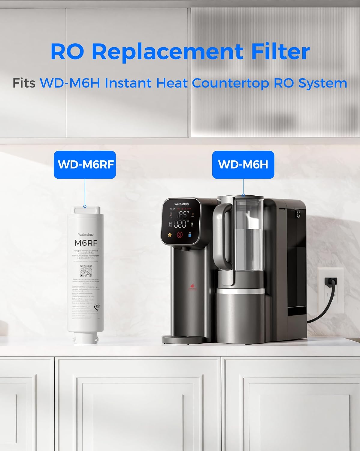Waterdrop WD-M6H Instant Hot Reverse Osmosis System Countertop Water Filter with WD-M6RF Filter, Replacement for WD-M6H, 12-Month Lifetime