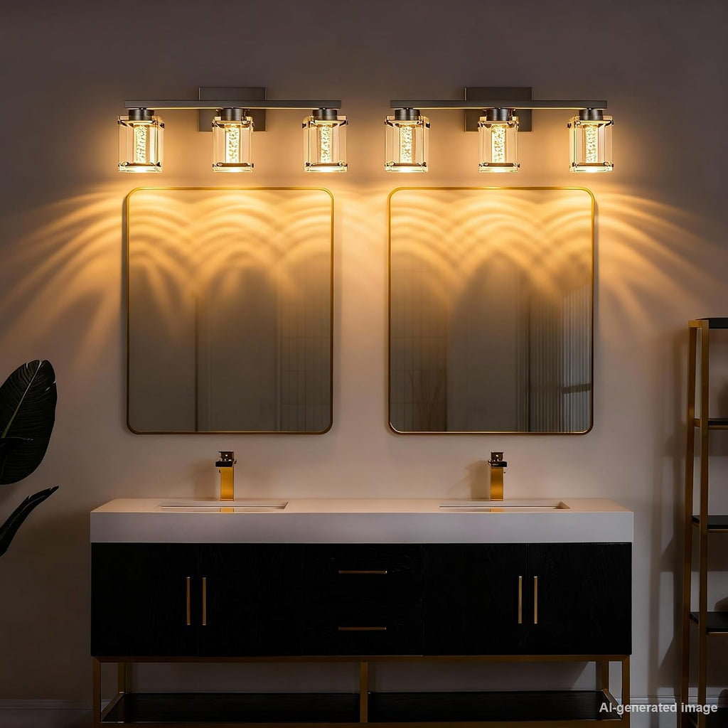 3 Light Bathroom Light fixtures in Brushed Nickel Finish LED Vanity Lights with Bubble Crystal Glass Modern Vanity Lighting fixtures Wall Mounted Lamp Over Mirror