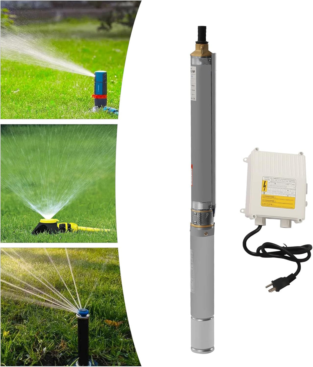 Deep Well Submersible Pump 110V 370W Electric Solar Powered Water Pump | 16 GPM Flow, 216ft Lift, Farm Ranch Irrigation, Bore Hole, 3420 RPM