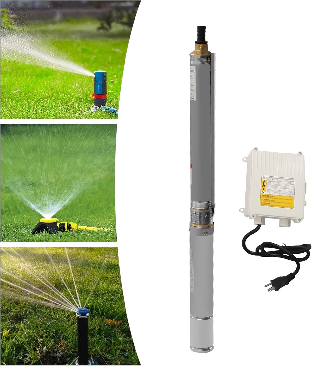 Deep Well Submersible Pump 110V 370W Electric Solar Powered Water Pump | 16 GPM Flow, 216ft Lift, Farm Ranch Irrigation, Bore Hole, 3420 RPM