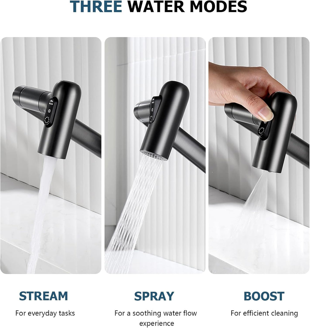 Lefton Rotatable Bathroom Faucet with Temperature Display in Fahrenheit (Batteries-Free), 3 Water Modes, Dark Grey, BF2204-2