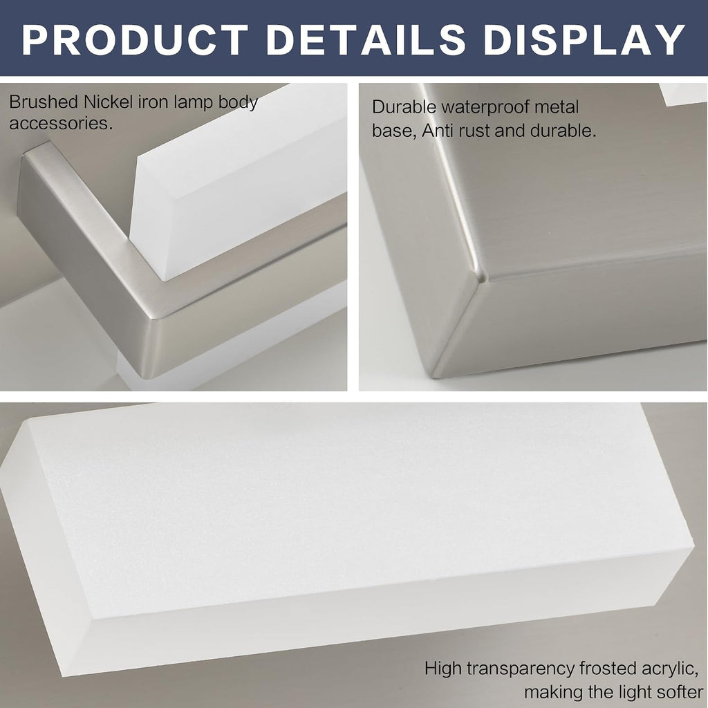 SOLFART 5-Light Bathroom Vanity Lights Over Mirror,Brushed-Nickel LED Modern Vanity Lights for Bathroom, Dimmable