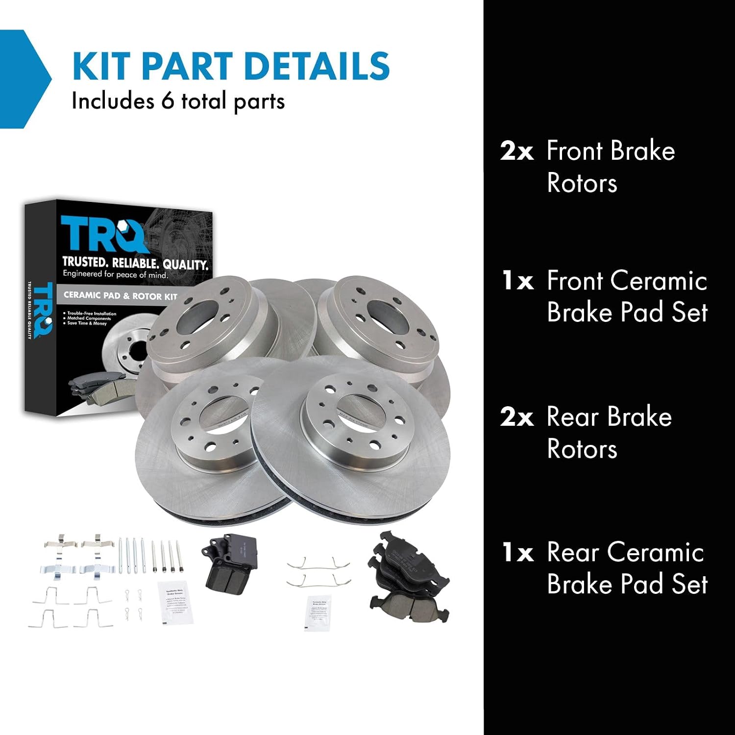 TRQ Front and Rear Brake Pad and Rotor Set Ceramic Vented Rotors 280mm Front Diameter Compatible with 1994-1997 Volvo 850 1998-2004 C70 1998-2000 S70 V70