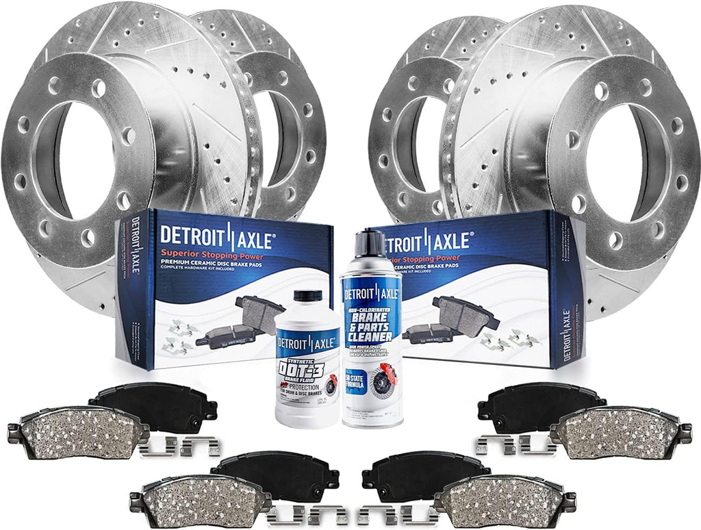 Detroit Axle - Brake Kit for 2012-2021 Nissan NV1500 NV2500 NV3500 Replacement Drilled and Slotted Disc Brake Rotors Ceramic Brake Pads : 14.17' inch Front and 14.36' inch Rear Rotor