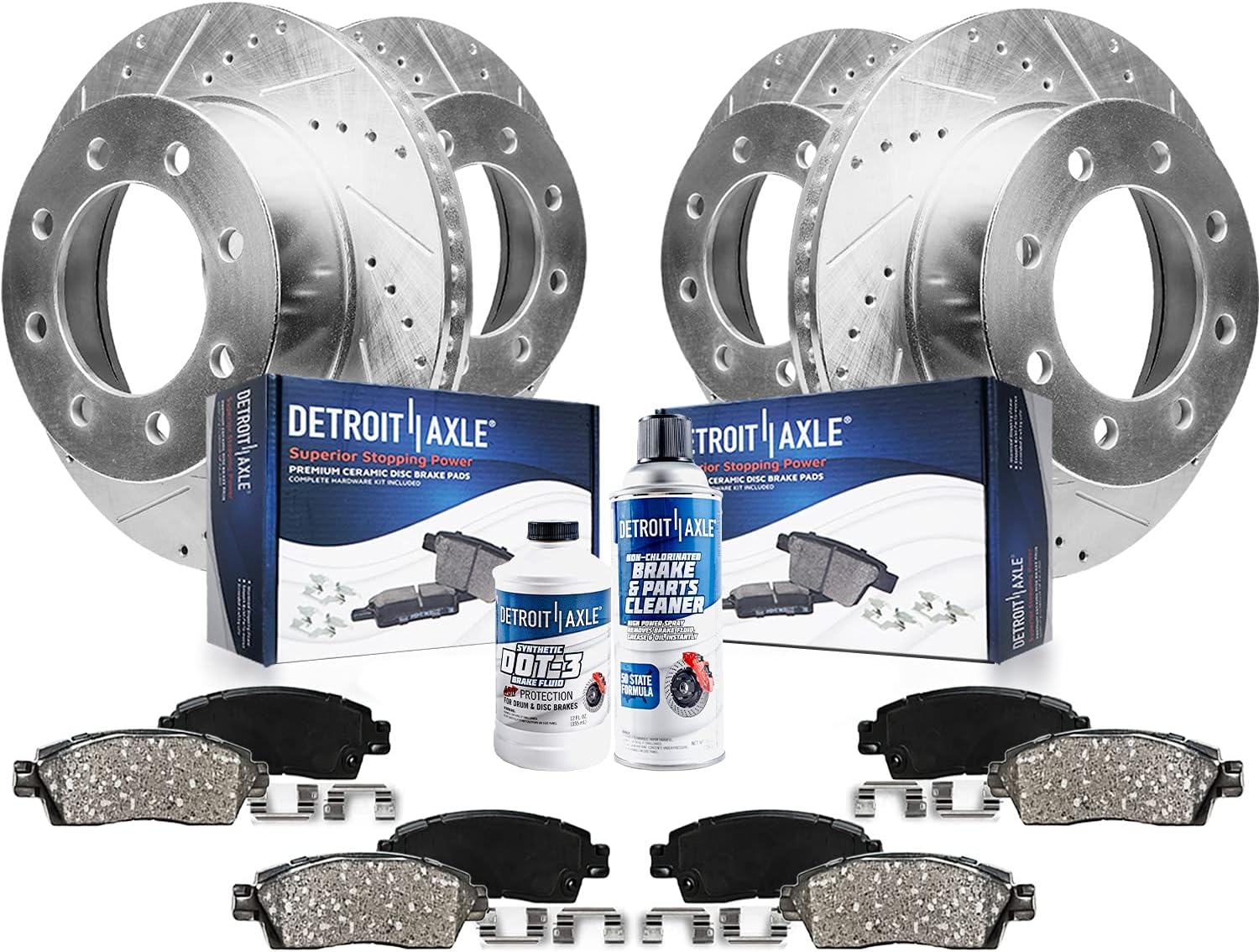 Detroit Axle - Brake Kit for 2012-2021 Nissan NV1500 NV2500 NV3500 Replacement Drilled and Slotted Disc Brake Rotors Ceramic Brake Pads : 14.17' inch Front and 14.36' inch Rear Rotor