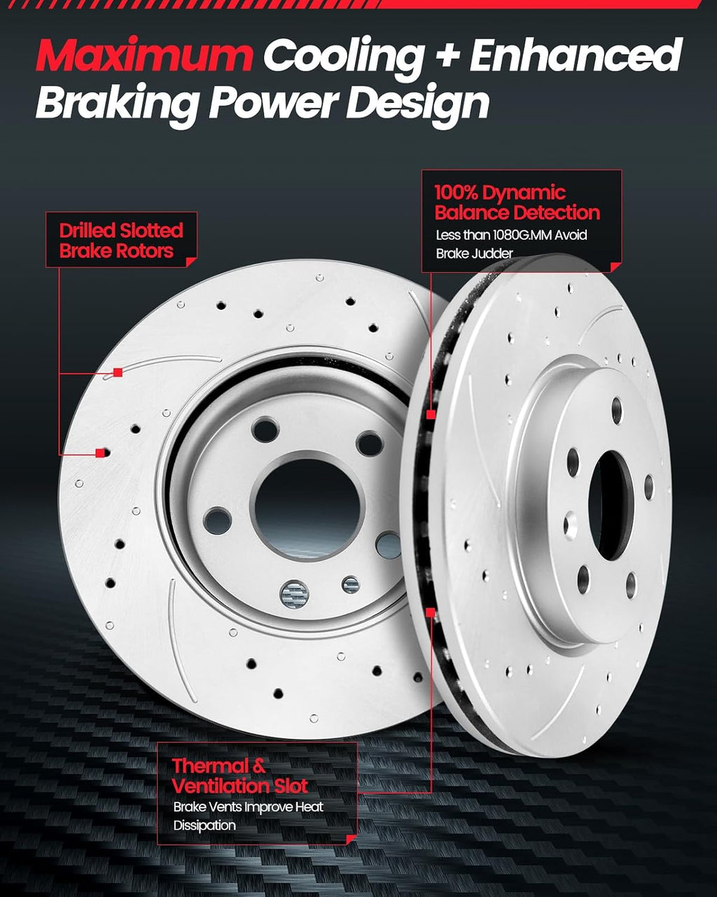 Brake Pads And Rotors Kit Compatible With 2012-2021 Jeep Grand Cherokee, 2022 WK, Front Automotive Replacement Brake Kits 53064 D1629-8655 Drilled And Slotted Rotors Geomet 350mm(13.8in)