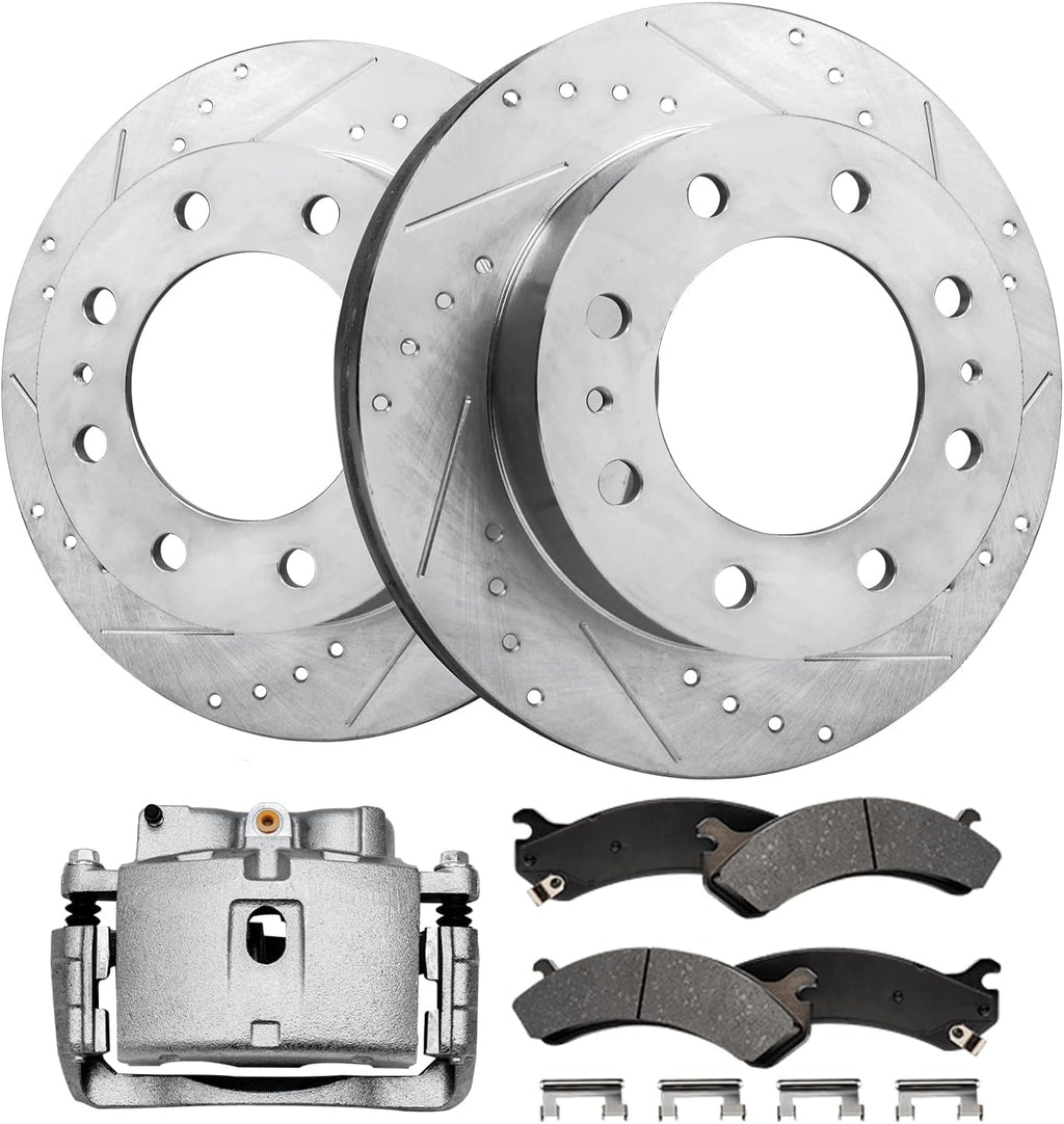 Detroit Axle - Front Brake Kit for Express Savana Silverado Sierra Savana 3500 4500, Drilled Rotors Brake Pads Left Caliper Replacement : 12.8 inch Rotor