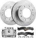 Detroit Axle - Front Brake Kit for Express Savana Silverado Sierra Savana 3500 4500, Drilled Rotors Brake Pads Left Caliper Replacement : 12.8 inch Rotor