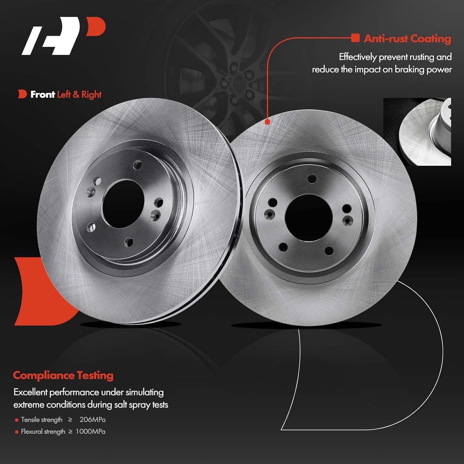 A-Premium 13.31 in (338.20 mm) Front Vented Disc Brake Rotors + Ceramic Pads Kit Compatible with Select Hyundai Models - Santa Fe 2013-2016, Santa Fe XL 2015-2016, 6-PC Set