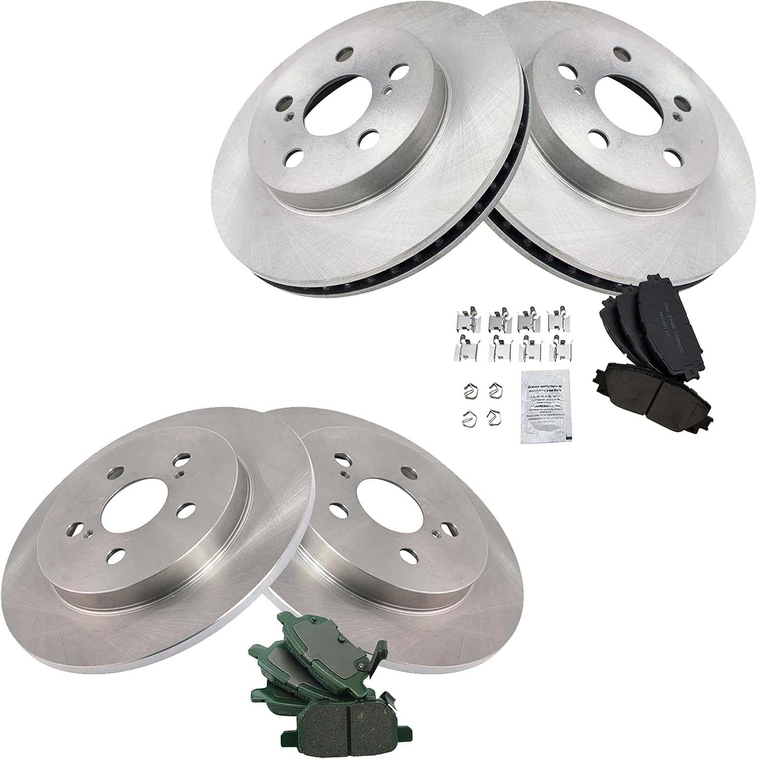 TRQ Front and Rear Brake Pad & Rotor Kit Pads Ceramic Compatible with 2016-2020 Toyota Prius