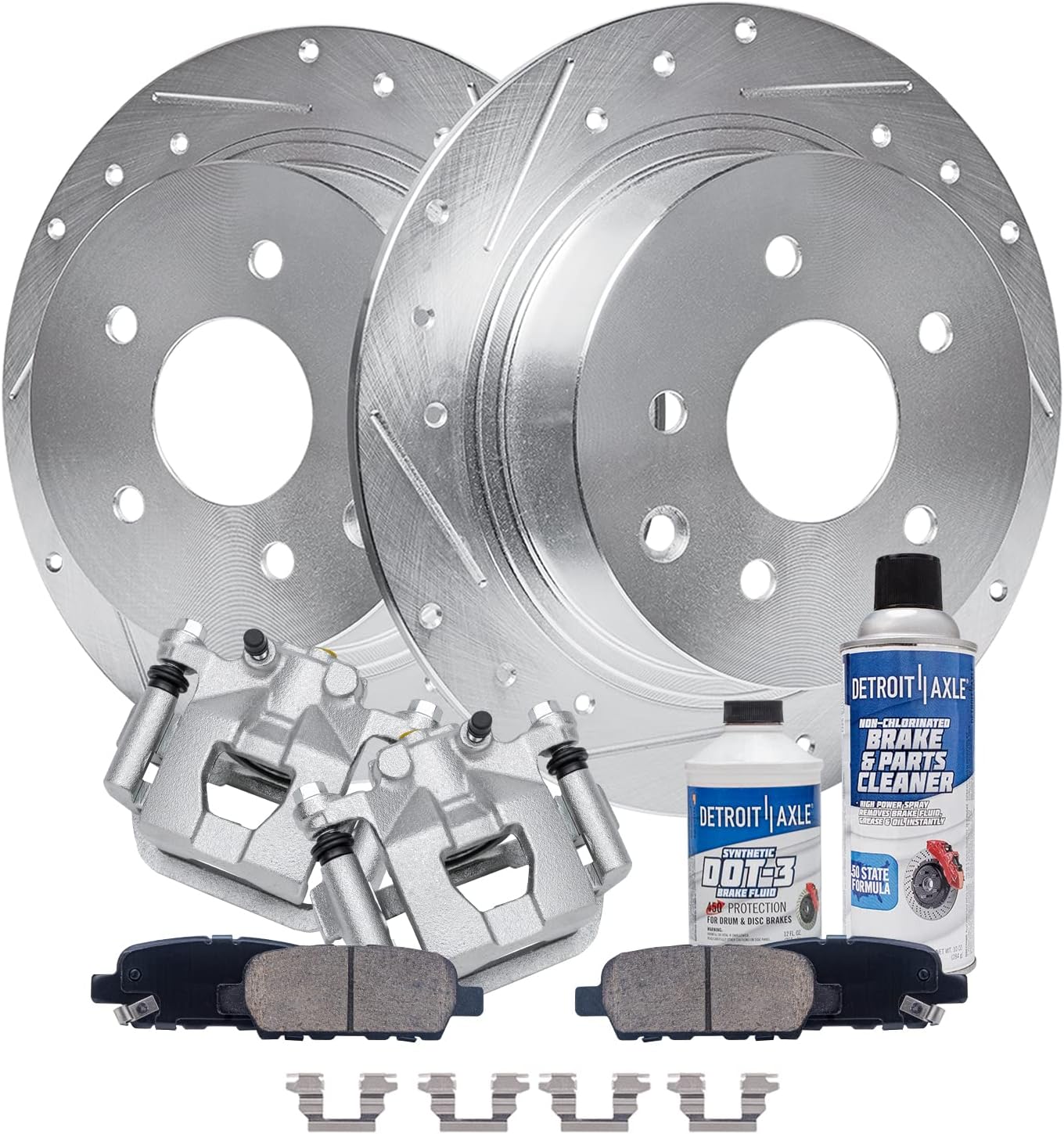Detroit Axle - Rear Brake Kit for Nissan Maxima Altima Drilled and Slotted Brake Rotors Ceramic Brakes Pads Brake Calipers Replacement: 11.50' inch Rear Rotors