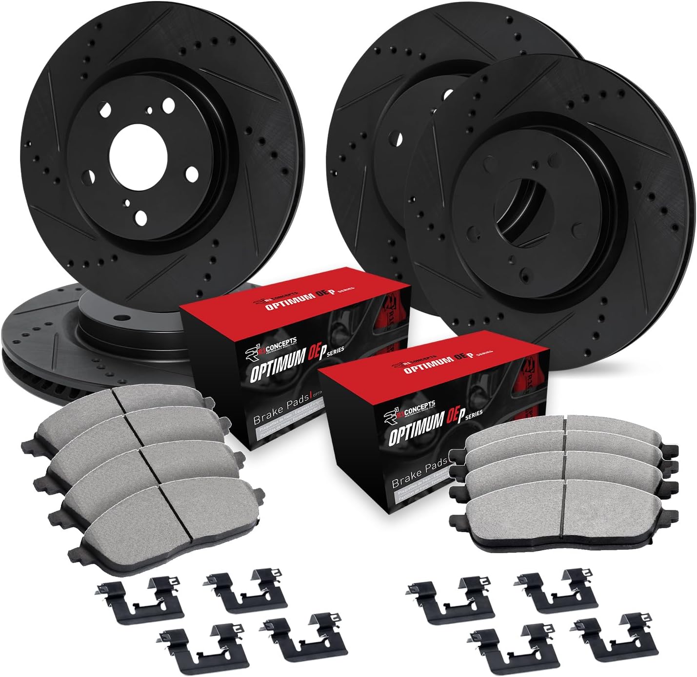 R1 Concepts Front and Rear Brake Kit Fits 2019-2023 Subaru Ascent| Optimum Oep Pads, Drilled Slotted Rotors| Hardware| 13.1' Front & 13.0' Rear