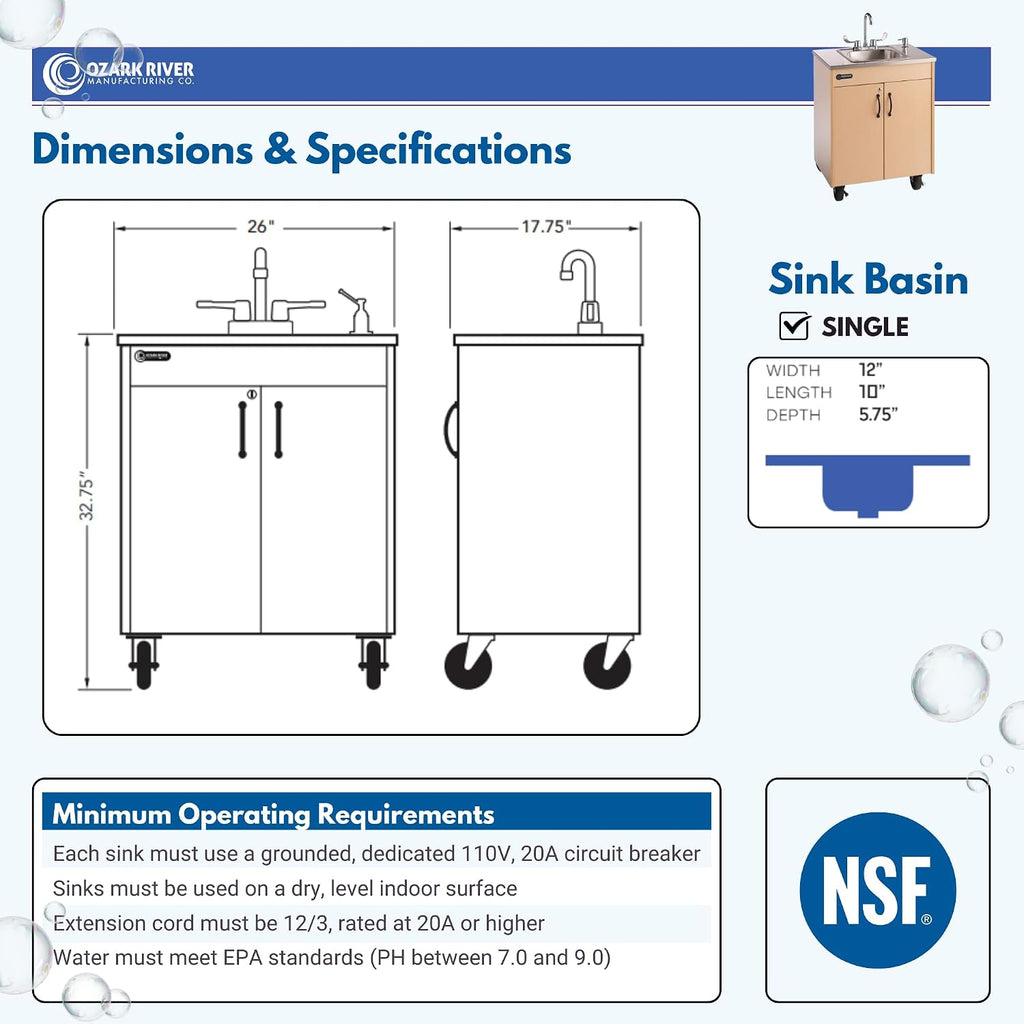Ozark River Portable Sinks Lil Premier S1, Child Height Stainless Steel Self Contained Portable Sink with Hot Water for Kids, Hot Water Handwashing Station for Daycares & Classrooms