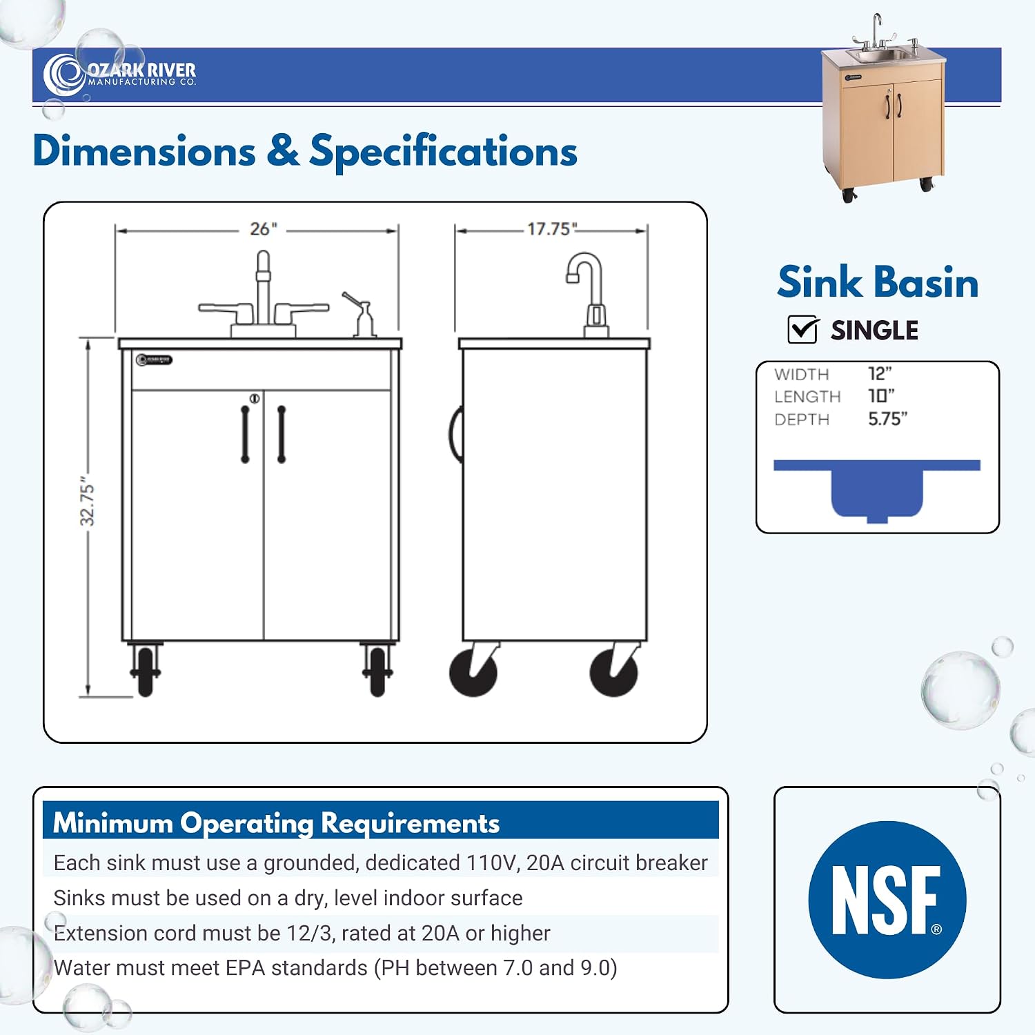 Ozark River Portable Sinks Lil Premier S1, Child Height Stainless Steel Self Contained Portable Sink with Hot Water for Kids, Hot Water Handwashing Station for Daycares & Classrooms