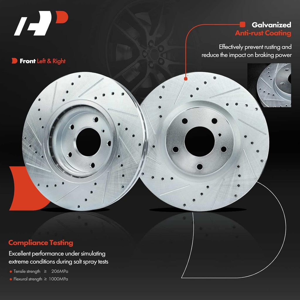 A-Premium Front and Rear Drilled and Slotted Disc Brake Rotors + Ceramic Pads Kit Compatible with Select Nissan Models - Altima 2006, Maxima 2004-2008, 12-PC Set