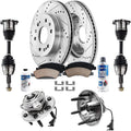 Detroit Axle - Front Brake Kit for 4WD Chevy GMC Suburban Sierra 1500 Tahoe Yukon Drilled & Slotted Brake Rotors Ceramic Brakes Pads CV Axles Wheel Bearing Hubs Replacement: 12.99' inch Front Rotors
