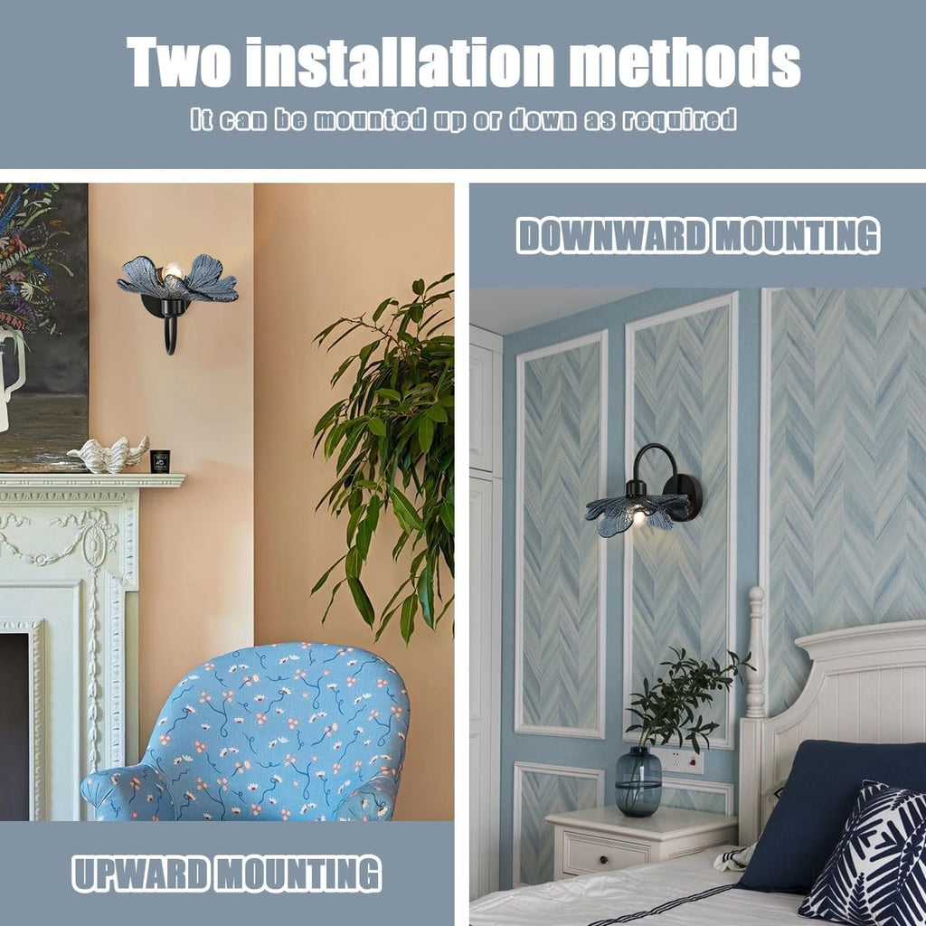Vintage Wall Sconces Set of Two Matte Black Bathroom Vanity Light Mid Century Modern Wall Sconce Blue Glass Wall Lamp Vanity Light Over Mirror Bedroom Wall Sconces for Bedroom Living Room