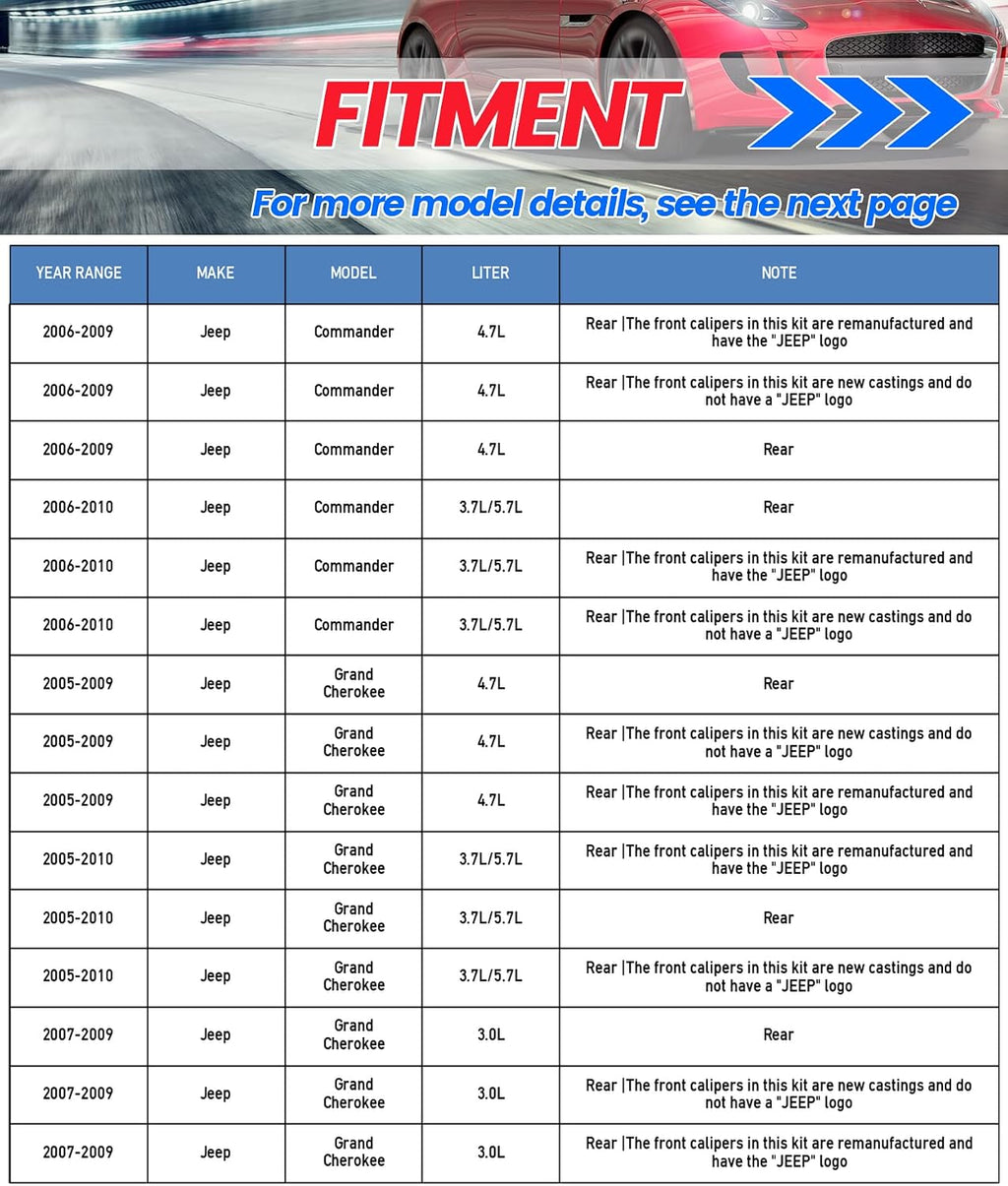 Brake Pads And Rotors Kit Compatible With 2005-2010 Jeep Grand Cherokee, 2006-2010 Commander, Rear Automotive Replacement Brake Kits Drilled And Slotted Rotors 320mm(12.6in) 53027 D1041-7945