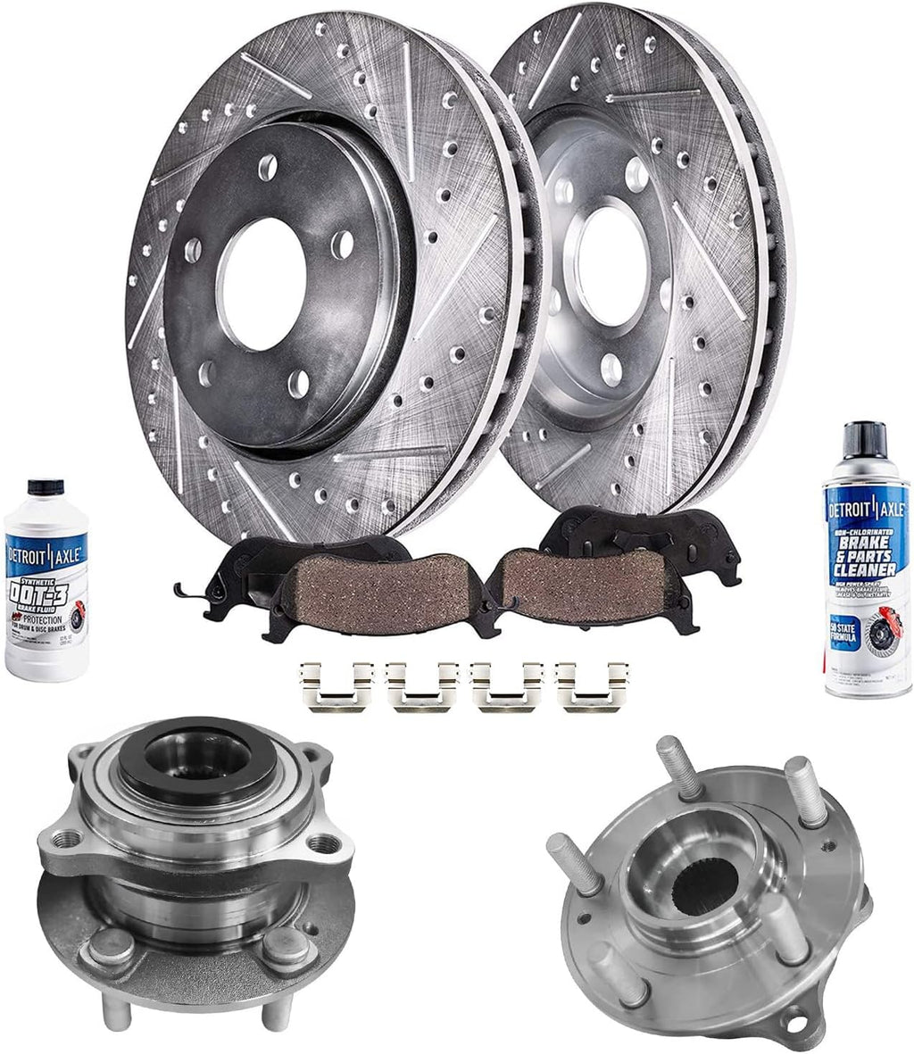 Detroit Axle - Front Brake Kit for 16-20 Hyundai Tucson, 17-20 Kia Sportage, 12.00'' inch Drilled & Slotted Brake Rotors Ceramic Brake Pads Wheel Bearing & Hubs 2017 2018 2019 2020 Replacement