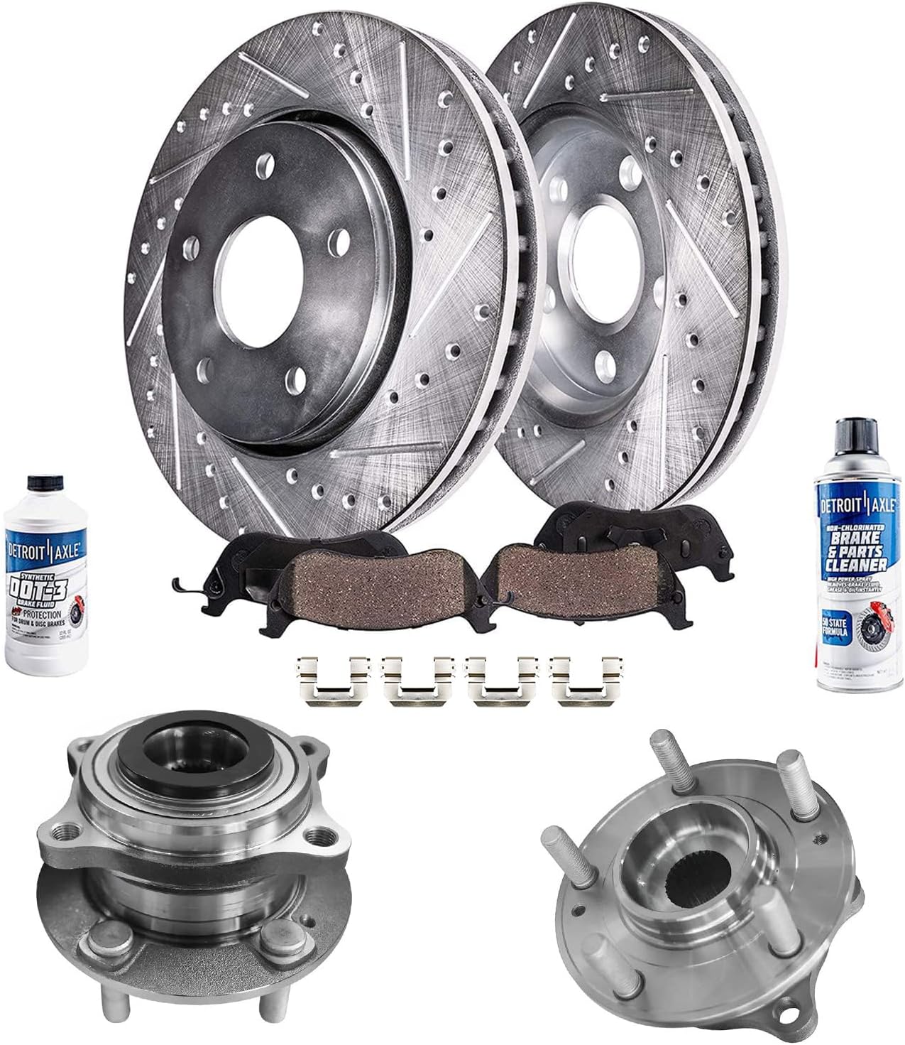 Detroit Axle - Front Brake Kit for 16-20 Hyundai Tucson, 17-20 Kia Sportage, 12.00'' inch Drilled & Slotted Brake Rotors Ceramic Brake Pads Wheel Bearing & Hubs 2017 2018 2019 2020 Replacement