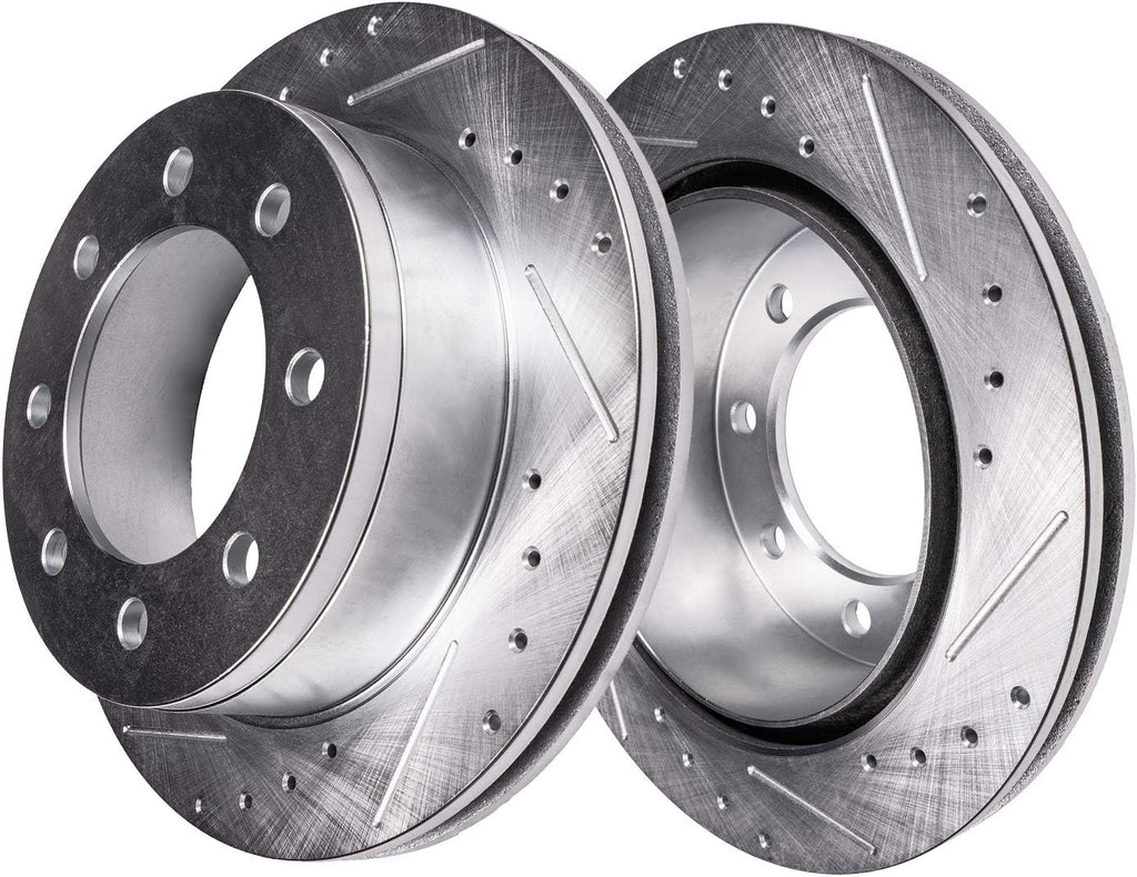 Detroit Axle - Brake Rotors for 2011-2019 Silverado Sierra 3500 HD Chevrolet GMC, 13.98' inch Front and Rear Drilled Slotted Disc Brake Rotors 2012 2013 2014 2015 Replacement