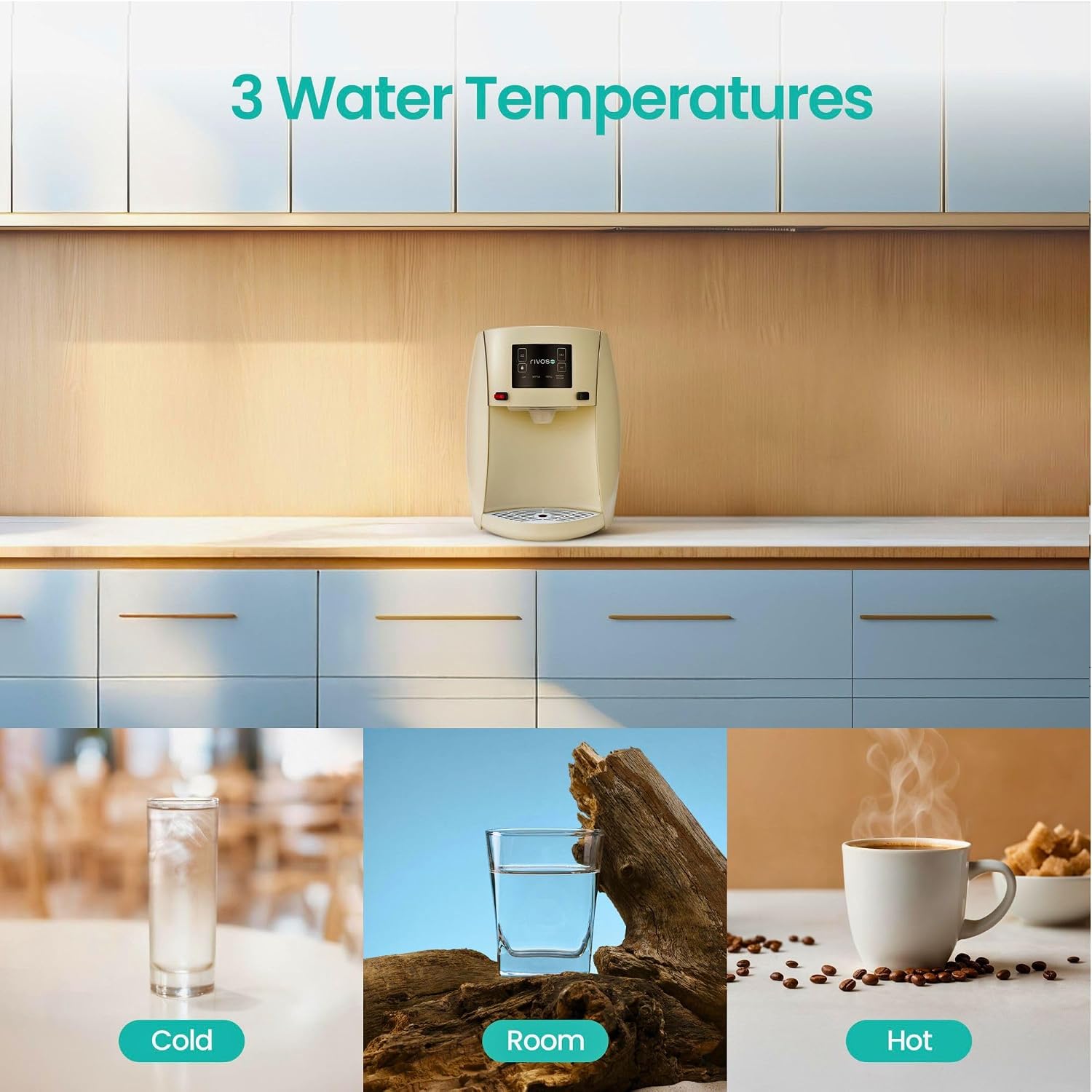 Rivos Spirit Smart Water Dispenser, Hot & Cold Countertop Dispenser, 316 Stainless Steel, Shabbat-Compatible System with Filter & Carbon Filter, Eco-Friendly Home & Office Hydration (Black)