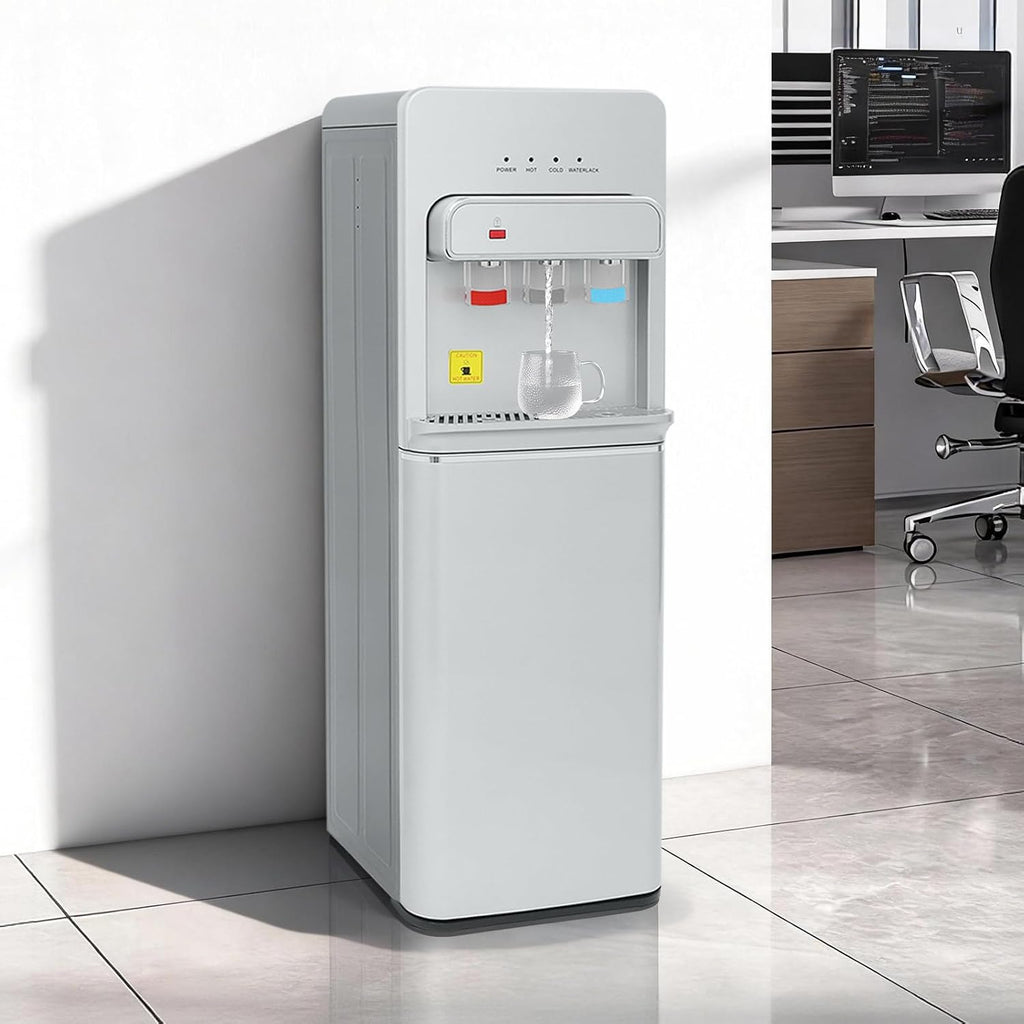 Bottom Loading Water Cooler Dispenser for 3 or 5 Gal Bottles Hot, Cold & Room Water 3 Temperature Settings Water Dispenser with Child Lock Cooling 50°F-59°F for Home Use(Silver 2)