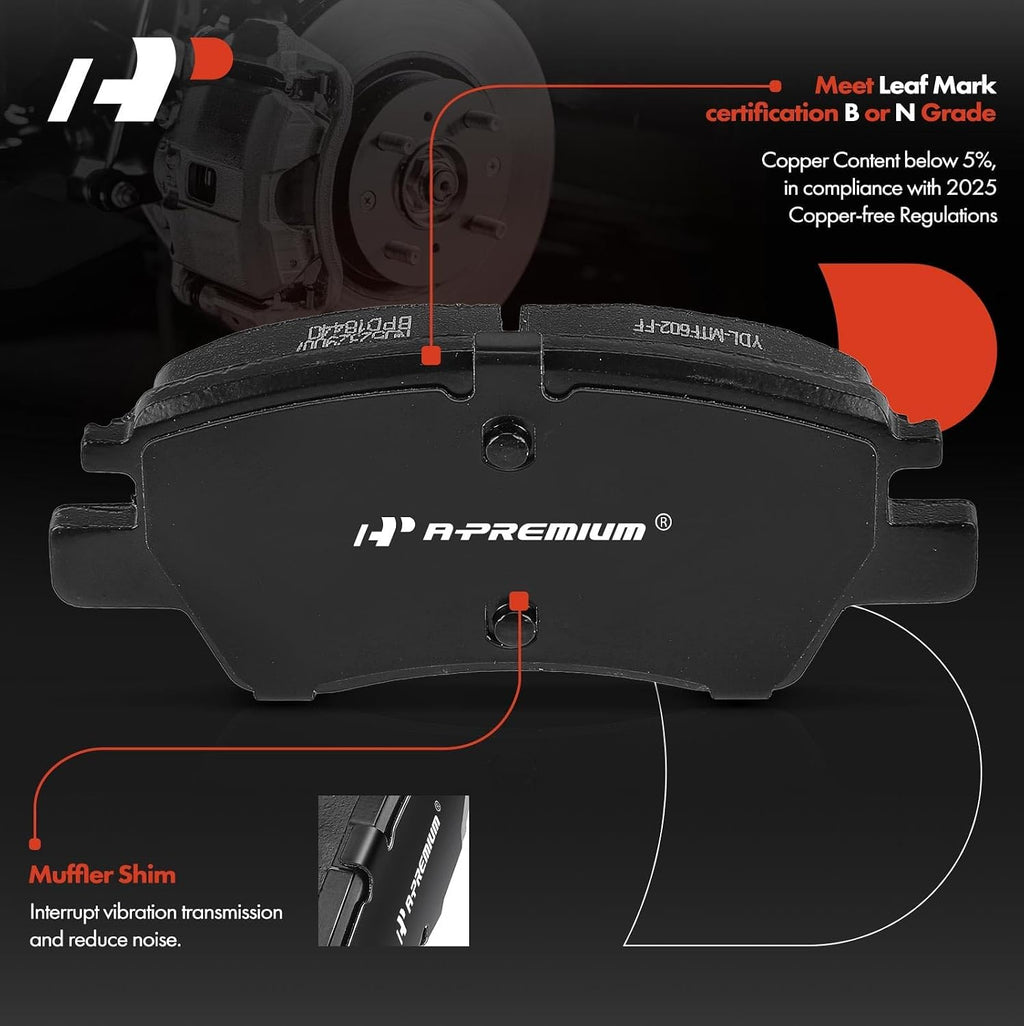 A-Premium 10.87 inch (276mm) Front Drilled and Slotted Disc Brake Rotors + Ceramic Pads Kit Compatible with Select Chevrolet Models - Cruze 2016-2019, Volt 2016-2019, Bolt EV 2017-2021, 6-PC Set
