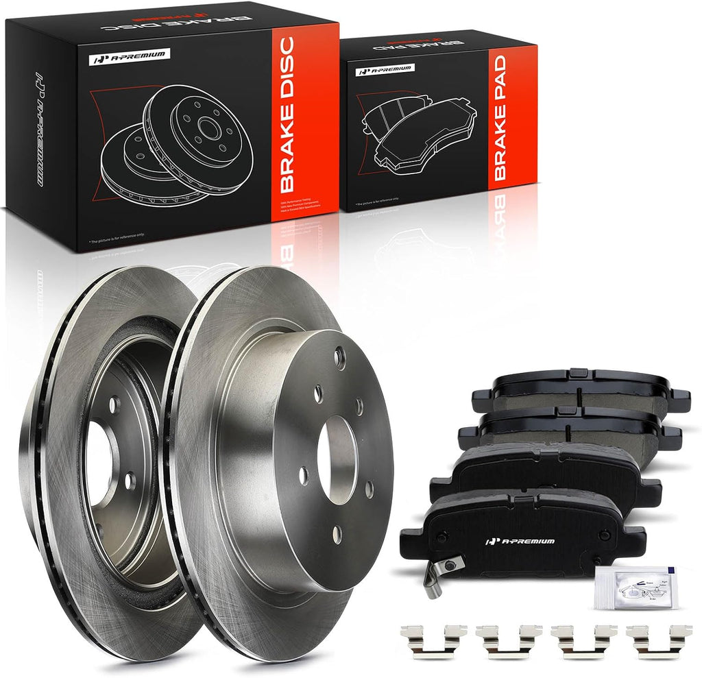 A-Premium 12.13 inch (308.10mm) Rear Vented Disc Brake Rotors + Ceramic Pads kit Compatible with Select Infiniti and Nissan Models - FX35, Q50, QX70, JX35, M35H, M37, M56, Q60, Murano, Pathfinder