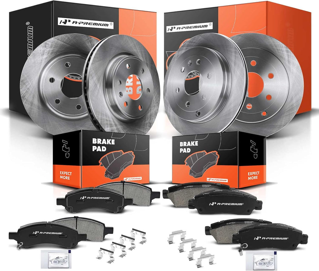 A-Premium 12-PC Front & Rear Vented Disc Brake Rotors + Ceramic Pads Kit Compatible with Select Buick, Chevrolet, GMC and Saturn Models - Enclave, Traverse, Acadia, Acadia Limited, Outlook