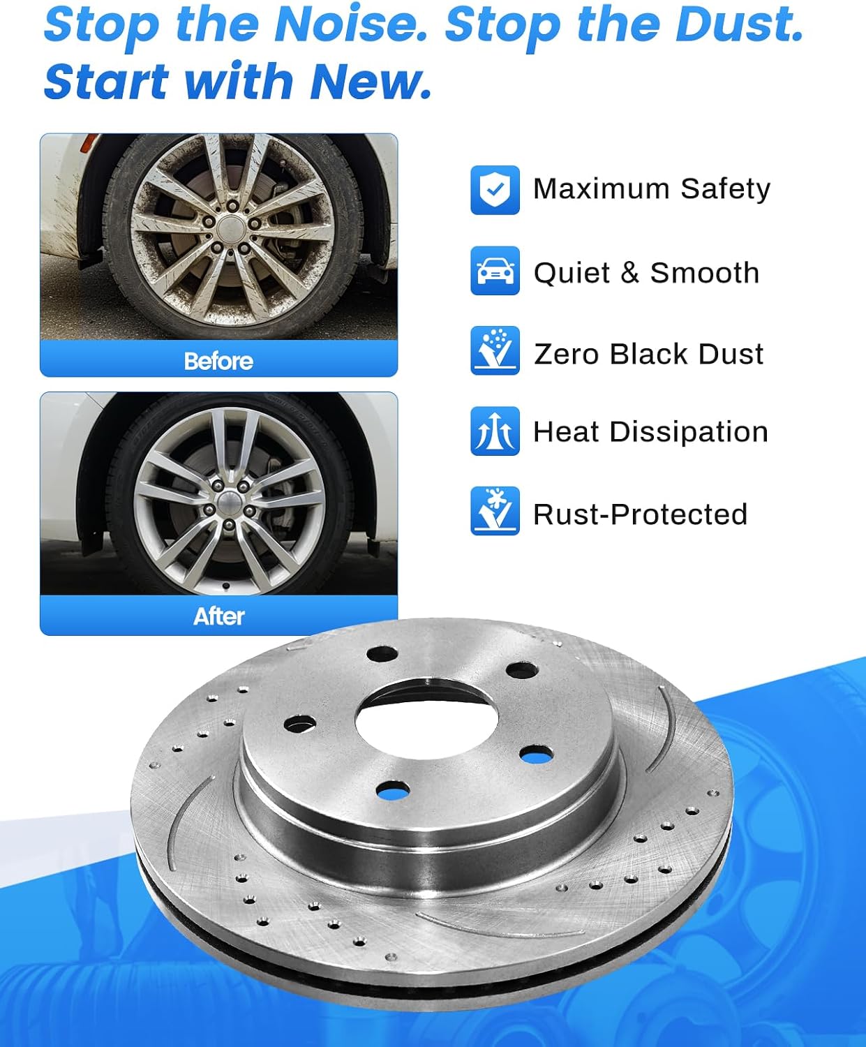 Anpulsero Front Automotive Replacement Brake Kit, Drilled Slotted Brake Rotors Brake Pads Compatible with 2011-2015 Hyundai Sonata, 2011-2016 Kia Optima|Brake Pads and Rotors Kit |300mm(11.8in)