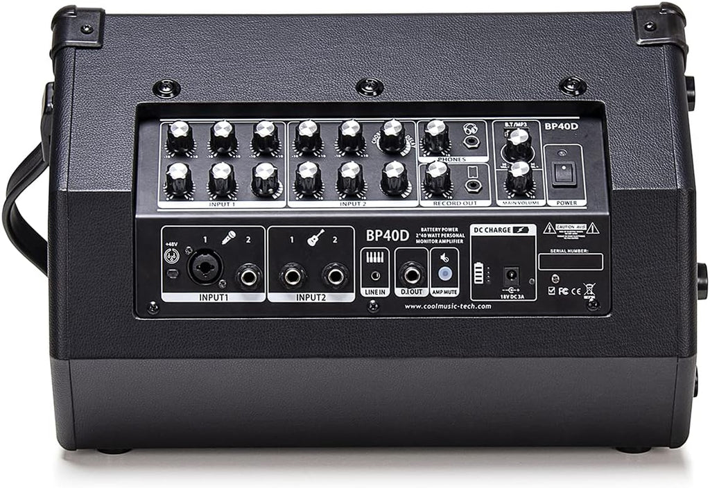 Coolmusic BP40D Powered Acoustic Guitar Amplifier- Portable Bluetooth Speaker 80W W/Battery with Reverb Chorus Delay Effect, 6 Inputs,3 Band EQ, Black